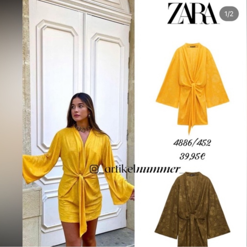 ZARA MUSTARD YELLOW KNOTTED JACQUARD DRESS